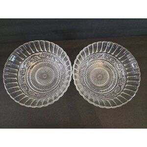 Set Of 2 KIG Fleur de lis Vintage Clear Glass Serving Bowls